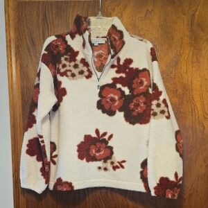 LOFT Cream and Red Floral Cowl Neck Sweater
